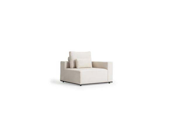 White upholstered sofa, modern couch, three-seater, textile furniture, wooden frame