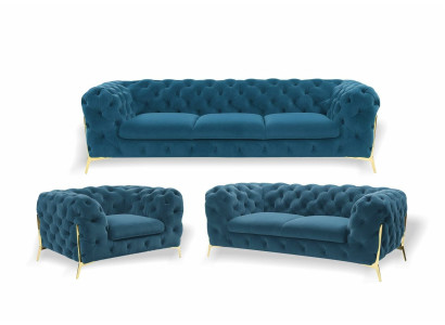 Luxury Furniture Sofa Suite Couch Sofa Upholstery 3 2 1 Seater Chesterfield Wood 3pcs