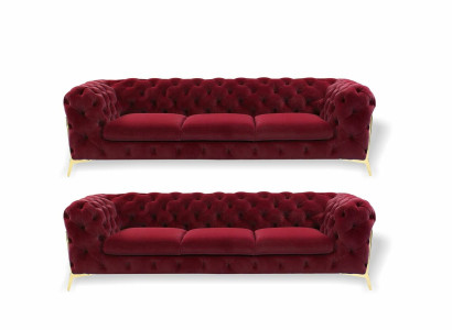 Chesterfield Sofa Velvet Couch Upholstery Seat 3+3 Seat Suite Design Couches Sofas