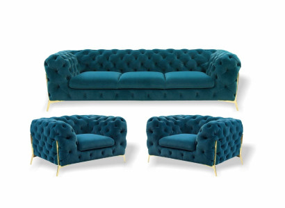 Chesterfield Designe Sofa set 3+1+1 Seat Sofa Couch Fabric Suite Upholstery Set