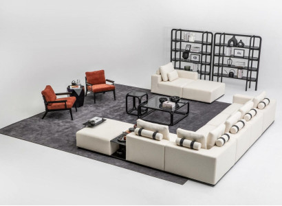 Modern White Sofa set Corner sofa Living landscape Armchair 4-piece Fabric Sofa