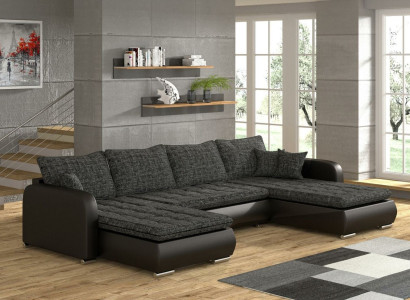 Design Corner sofa U-shape Bed function Couch Leather Textile Sofa new Living landscape