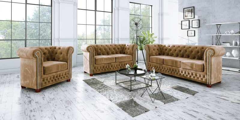Chesterfield Textile Design Luxury Sofa set Couch Sofa Upholstery 3+1 Seater new