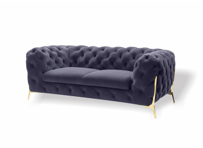 Chesterfield Velvet Designer Sofa 2 Seater Couch Textile Velvet Suite Gold Legs