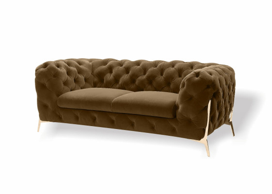 Chesterfield Velvet Designer Sofa 2 Seater Couch Textile Velvet Suite Gold Legs