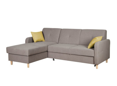 Corner sofa L-shape Sofa Couch Design Upholstery Modern Textile Bed function Gray Fabric