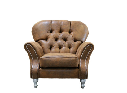 Design Armchair 1 Seater Brown Textile Luxury Club Lougne Sofa TV Chesterfield