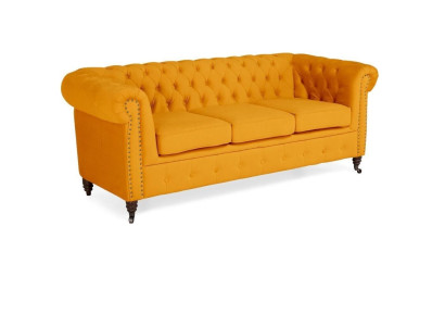 Classic Chesterfield Furniture Three-Seater Couch Textile Sofa Elegant Design Orange