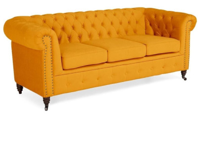 Classic Chesterfield Furniture Three-Seater Couch Textile Sofa Elegant Design Orange