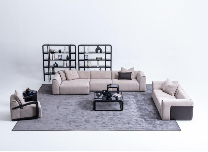 Seating group Taupe Living room Living landscape Upholstered furniture L-shape 3-piece