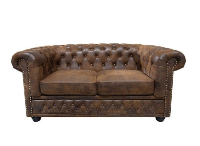 Chesterfield Textile Couch Upholstery 2 Seater Fabric Sofas Couches Brown Two-seater