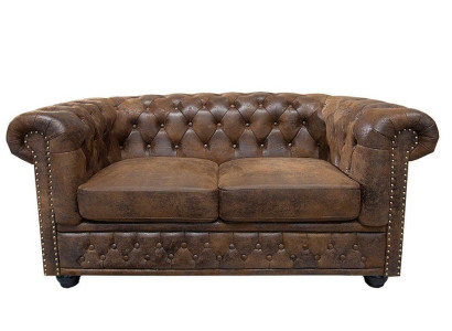 Chesterfield Textile Couch Upholstery 2 Seater Fabric Sofas Couches Brown Two-seater