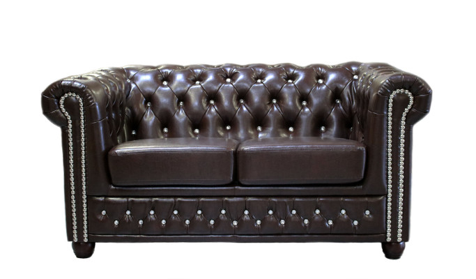 Classic Noble Two-seater Chesterfield Furniture Couch Textile Sofa Design Brown