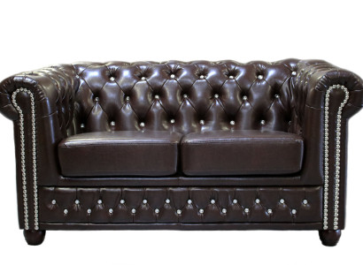 Classic Noble Two-seater Chesterfield Furniture Couch Textile Sofa Design Brown