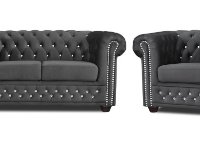 Chesterfield Textile Couch Upholstery 2-Seater Fabric Sofas Couches Two-seater Black