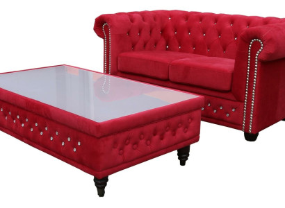 Chesterfield Textile Couch Upholstery 2 Seater Fabric Sofas Couches Two-seater Red