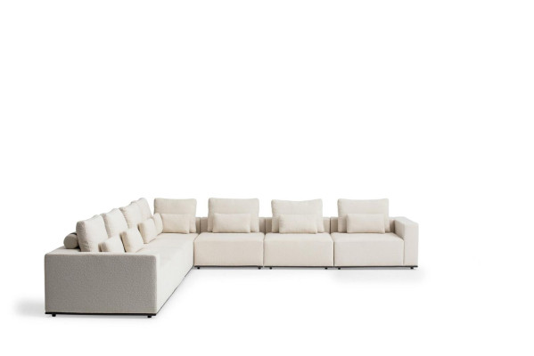 White seating set Corner sofa Textile Sofas Living room Corner suite Modern