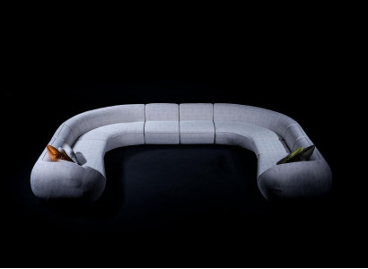 Villas Sofa Corner sofa L-shape Design Upholstered sofa Style Textile Living landscape Gray