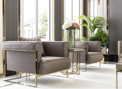 Living room set gray 2x armchair beautiful design elegant side table new 3 pieces.