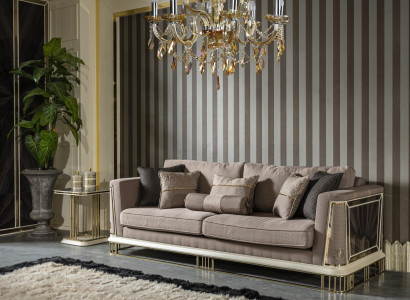 Sofa 3 Seater Brown Living room Luxury Design Elegant Style Furniture Sofas