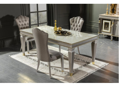Dining room set white dining table metal luxury 4x chairs elegant design new 5 pieces.