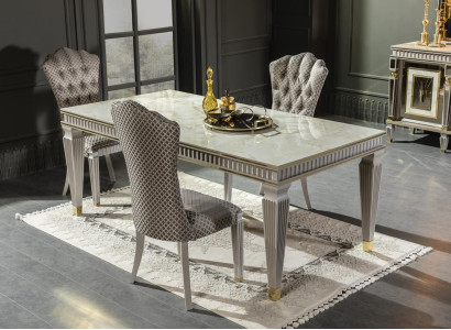 Dining room set white dining table metal luxury 4x chairs elegant design new 5 pieces.