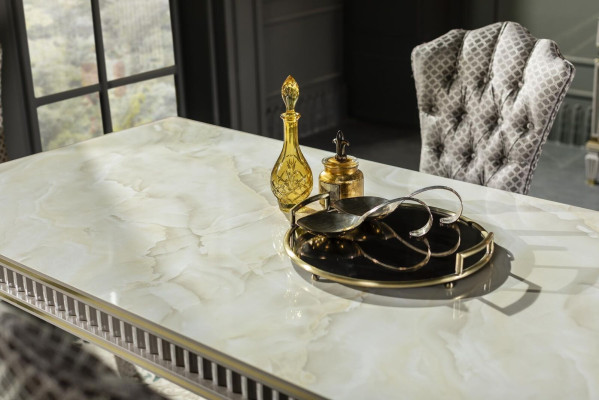 Dining room set white dining table metal luxury 4x chairs elegant design new 5 pieces.