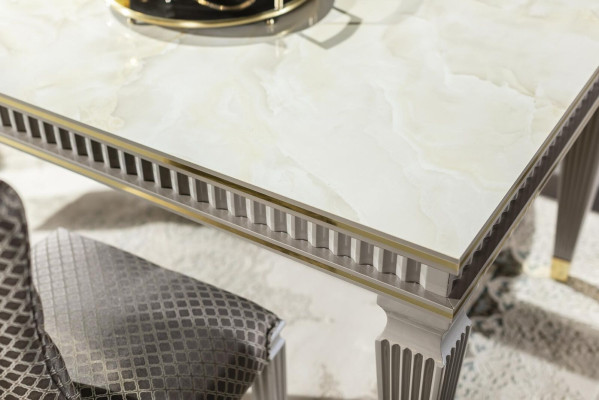 Dining room set white dining table metal luxury 4x chairs elegant design new 5 pieces.