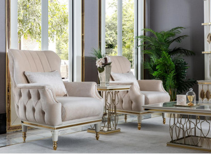 Armchair Chesterfield Furniture Table Set 2x Single Seater Set Couch Sofa 3pcs.