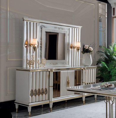 Dining room set white sideboard mirror modern luxury design elegant new 2 pieces.