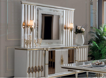 Dining room set white sideboard mirror modern luxury design elegant new 2 pieces.