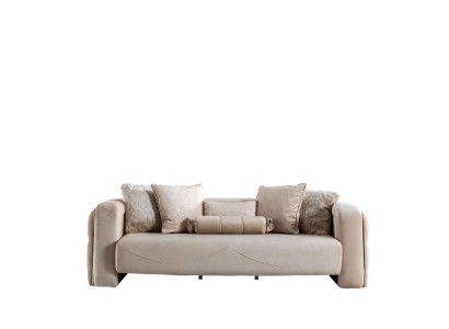 Sofa 3 Seat Beige Furniture Living room Chesterfield Upholstery Fabric Luxury new