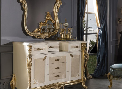Bedroom Set Beige Chest of drawers Elegant Mirror Modern Luxury Design new 2-piece.