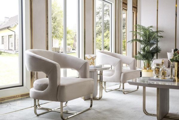 Living room Set Beige 2x Armchair White Side table Elegant Furniture new