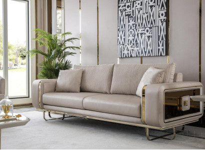 Sofa 3 Seat Beige Living room Design Style Furniture Modern Sofas Elegant