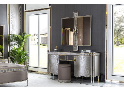 Bedroom Set Gray Dressing table Elegant Mirror Beautiful Stool Wood new 3-piece.