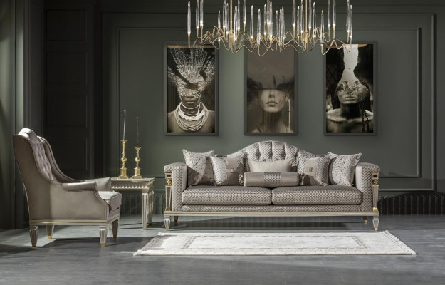 Silver Gray Sofa Couch Three Seater Luxury Furniture xxl couchen big sofas 235cm