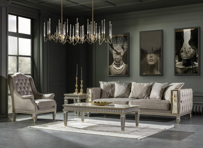 Living room Set Gray Sofa set Modern Coffee table Armchair Side table 4pcs.