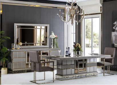 Dining room set gray wood dining table beautiful 4x chairs modern elegant design 5 pieces.