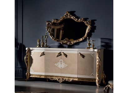 Dining room set beige sideboard beautiful mirror modern luxury design elegant 2-piece.