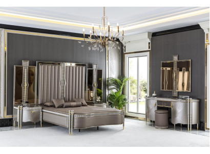 Bedroom Set Brown Bed 2x Bedside table Dressing table Mirror 5 pcs.