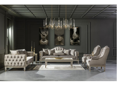 Living room Gray Sofa set 2x Side table Luxury Armchair Coffee table 7 pieces