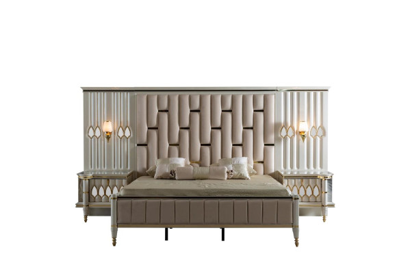 Luxury Bedroom Bed with 2x Bedside table Consoles Design Beds Upholstery 3pcs.