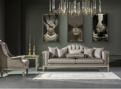 Living room Set Gray Sofa set Elegant Armchair Modern Side table new 3-piece.
