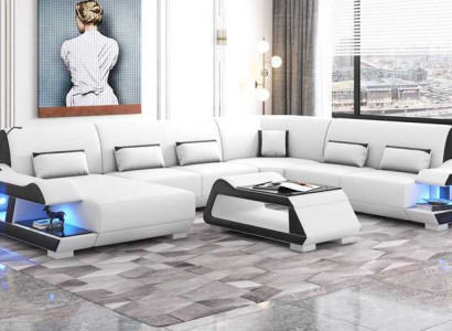 Large sofa Living landscape XXL U-shape Corner sofa Leather sofa White Sofas