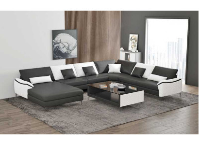 Living landscape Couches Leather sofa Corner sofa U-shape Black Sofa Big new