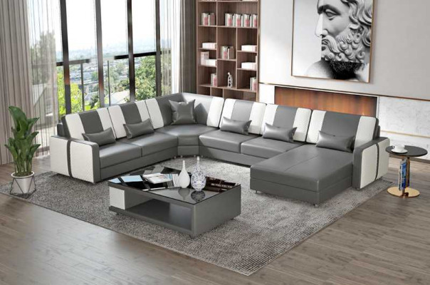 Large Living landscape Sofa Corner sofa U-shape Gray Imitation leather XXL Modern