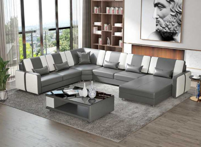 Large Living landscape Sofa Corner sofa U-shape Gray Imitation leather XXL Modern