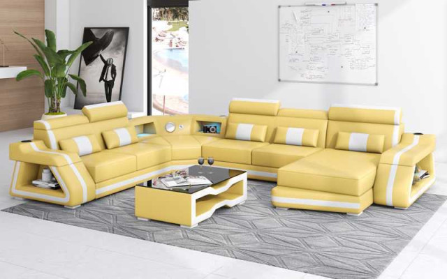 Big Corner sofa Living landscape XXL Sofa U-shape Leather sofa Black Sofas