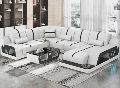 Modern Living landscape Sofa U-shape Corner sofa Designer sofa White Imitation leather